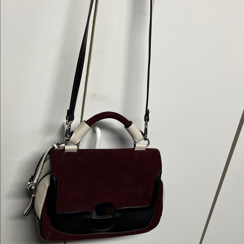 Zara Burgundy Black Crossbody Satchel Two Tone Top Handle Handbag - Picture 4 of 10